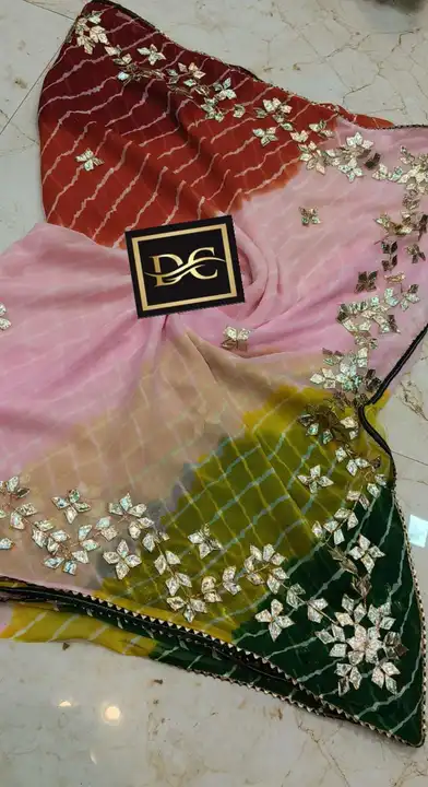 New launch
Moss 60g gerogert fabric
Lehariya saree with work 
With blouse 
Price- 1050+$ uploaded by Gotapatti manufacturer on 7/11/2023