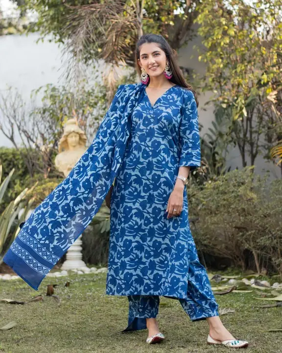 Tranding Cotton Suit set in  Printed Kurti Pant with Dupatta uploaded by PK IMPEX on 7/11/2023