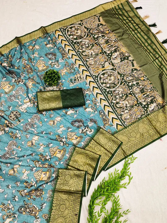 Soft kanjivaram silk viscous weaving kalamkari printed uploaded by Suyukti fab on 7/11/2023