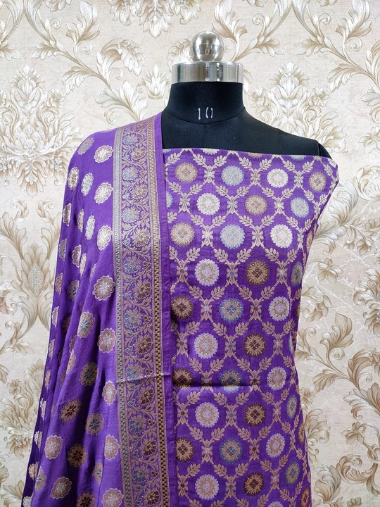 Banarasi Traditional Exclusive Malbury crystal dyble cotton silk 3 piece suit  uploaded by S. A. Designer on 7/11/2023