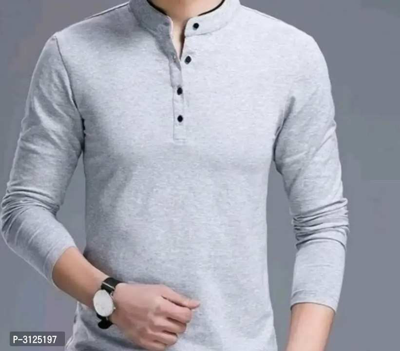 Stylish Cotton Grey Solid Long Sleeves Henley Neck T-shirt For Men uploaded by Fashion club on 7/11/2023