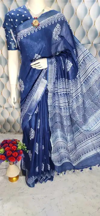 Indigo  print cotton slub saree  uploaded by business on 7/11/2023