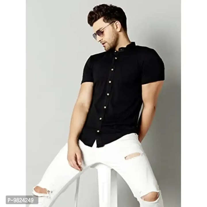 GESPO Men's Solid Black Mandarin Collar Half Sleeve Casual Shirt

Size: 
M
S
XL
L

 Color:  Black

  uploaded by Shopping World on 7/11/2023