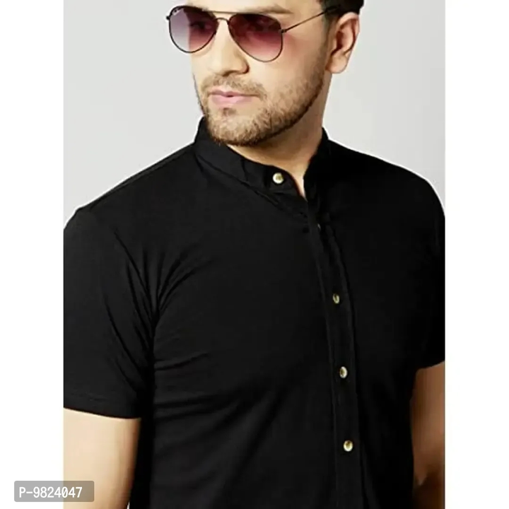 GESPO Men's Solid Black Mandarin Collar Half Sleeve Casual Shirt

Size: 
M
S
XL
L

 Color:  Black

  uploaded by business on 7/11/2023