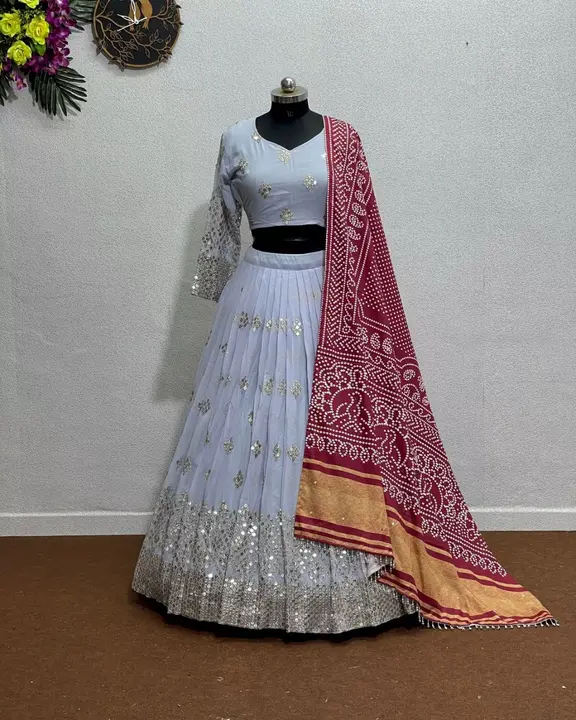 DESIGNER NAVRATRI SPECIAL HEAVY GEORGETTE EMBROIDERED 9MM SEQUINS WORK LEHENGAS WITH DUPATTA

😍*COD uploaded by Ahmed fashion on 7/11/2023