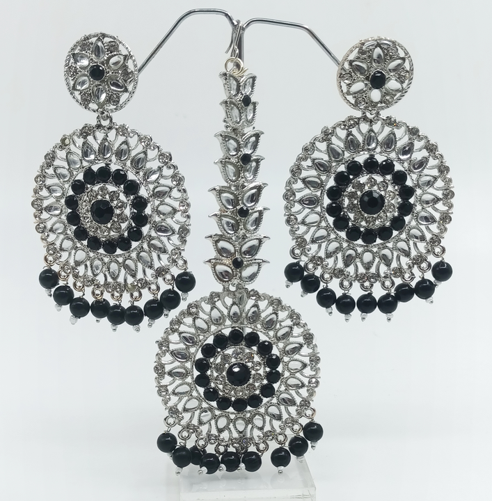 Mirror work handcrafted kundan earrings and mangtikka set  uploaded by Jalaram immitation on 7/12/2023