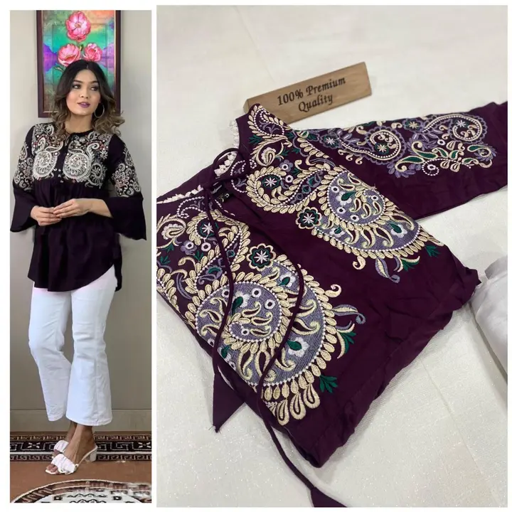 ☕️ * KBC*  ☕️ 


*_Wow look classy Short Top with  beautiful Embroidery work in neck and sleeves wit uploaded by M.tex on 7/12/2023
