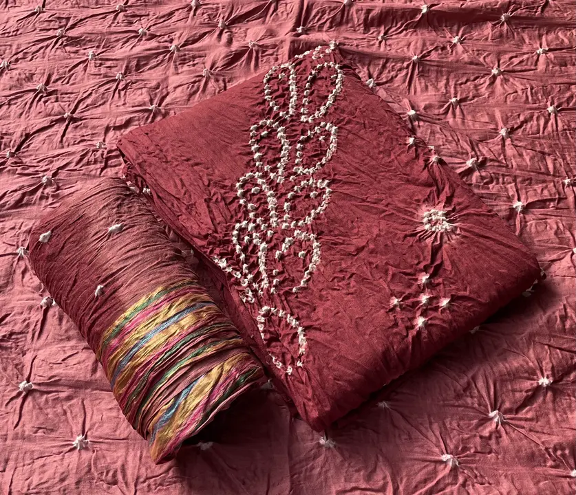 Cotton satin Bandhani dress materials  uploaded by Jayshree creation on 7/12/2023
