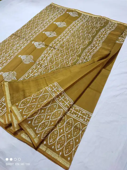 handblock fancy dabu print half silk half cotton chanderi saree uploaded by business on 7/12/2023