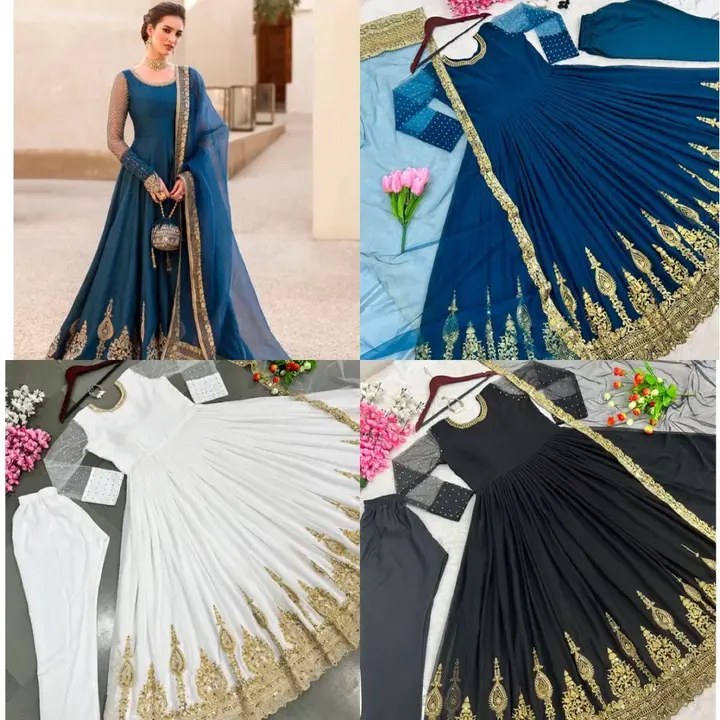 *Presenting New Faux Georgette Gown,Bottom and Dupatta WithEmbroidery Sequence Work Ready To Wear Co uploaded by Ahmed fashion on 7/12/2023