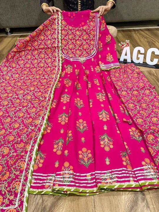 🌺🌺🌺🌺🌺🌺🌺
*Premium pure rayon  party wear dress with all over gotta detailing hand work on yoke uploaded by JAIPURI FASHION HUB on 7/12/2023