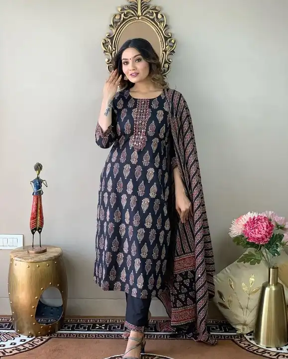 Hand block print rayon kurti with dupatta  uploaded by The Cozy Creations  on 7/12/2023