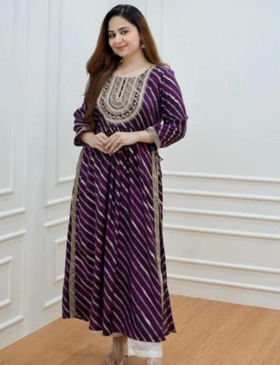 Women embroidery rayon naira cut kurta with pant  uploaded by NR Creations on 7/12/2023