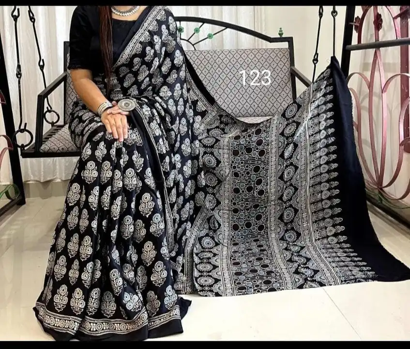 Fabric - linen cotton ajrak print saree 
 uploaded by Linen Saree Hub on 7/12/2023