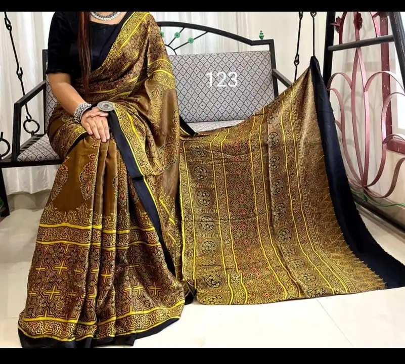 Fabric - linen cotton ajrak print saree 
 uploaded by Linen Saree Hub on 7/12/2023