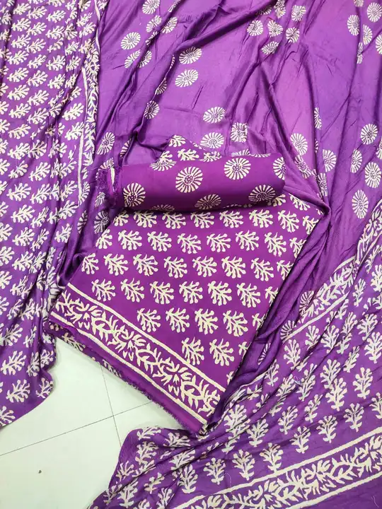 *Hand Block Printed Dabu Discharge Printed Unstitched Dress Material Suits  uploaded by business on 7/12/2023