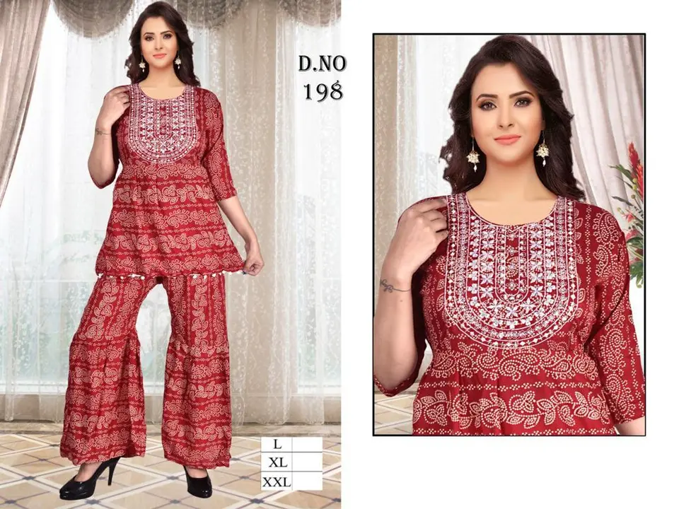 Additional details…
Name=style name…

Size=xxl…

Fabric=Reyon 14 kg.. semi..

Pattern=sequence tabla uploaded by K.H creation on 7/12/2023