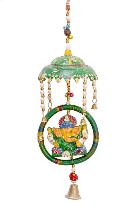 Lord Ganesha in Rings Under Umbrella or Tokri Decorative Door Wall Window Hanging Bells Toran (21 IN uploaded by Shreya creation on 7/15/2020