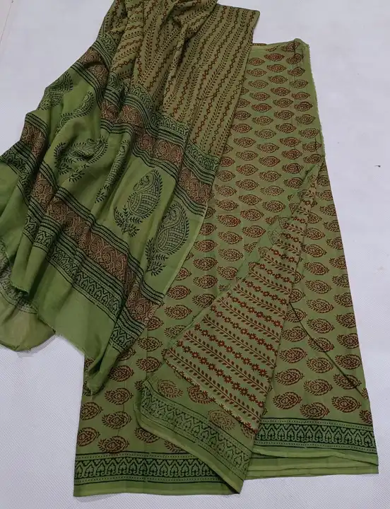 handblock baag print mulmul cotton chanderi complete dress material uploaded by business on 7/13/2023