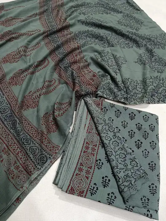 handblock baag print mulmul cotton chanderi complete dress material uploaded by Chanderi ethnic world on 7/13/2023