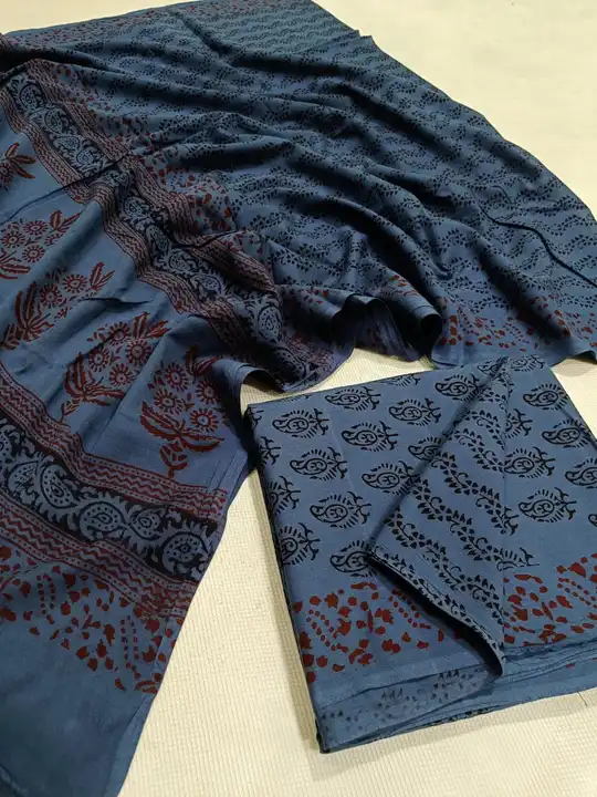 handblock baag print mulmul cotton chanderi complete dress material uploaded by Chanderi ethnic world on 7/13/2023