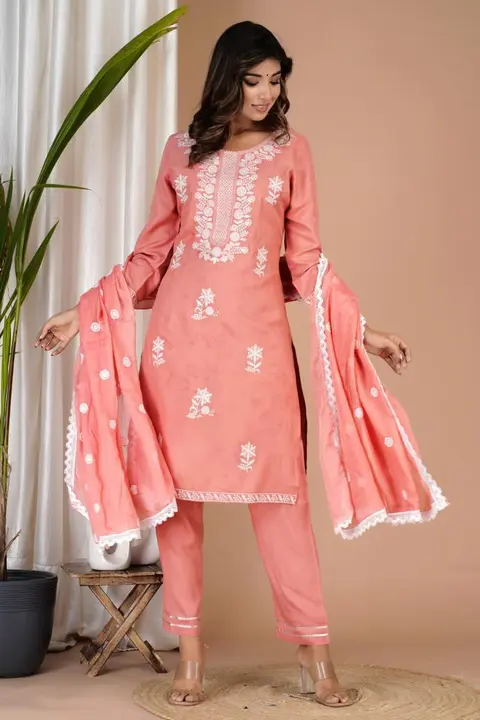 Heavy reyon 3 pc with beautiful embroidery uploaded by RADHE INTERNATIONAL on 7/13/2023