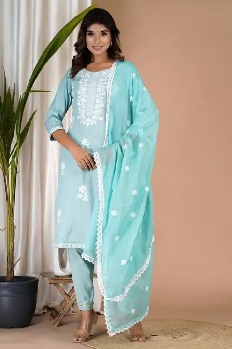 Heavy reyon 3 pc with beautiful embroidery uploaded by RADHE INTERNATIONAL 2 on 7/13/2023