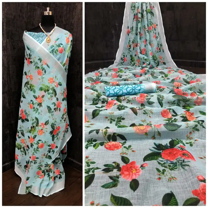 Digital printed Linen Saree  uploaded by business on 7/13/2023