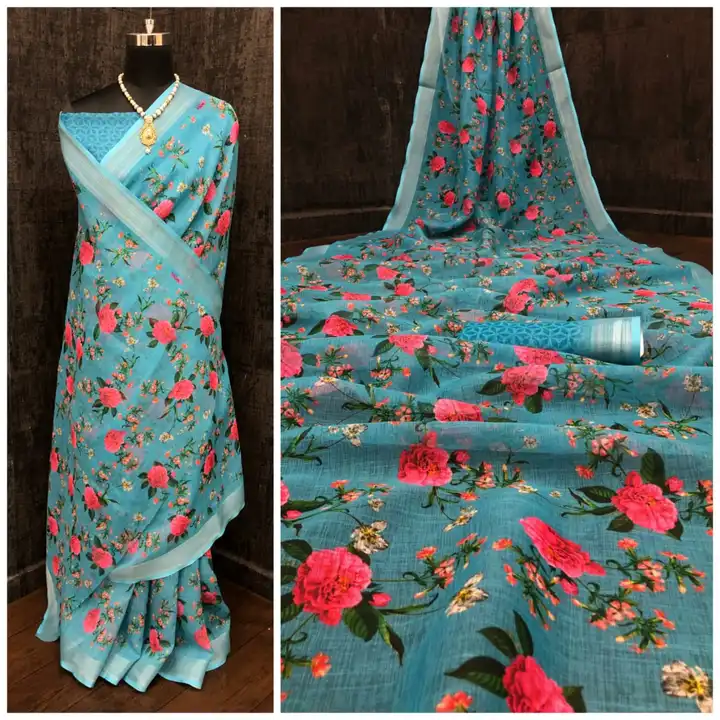 Digital printed Linen Saree  uploaded by Bhakti Textiles on 7/13/2023