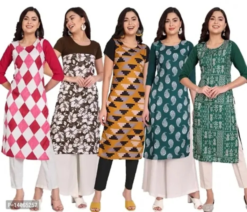 Stylish Fancy Crepe Printed Straight Kurti Combo For Women Pack Of 5
 uploaded by Nirmala Claction on 7/13/2023