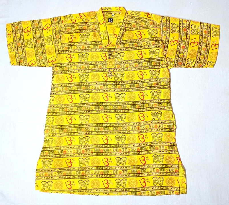 Men Om print yellow short kurta  uploaded by murtuza chikan handicraft on 7/13/2023