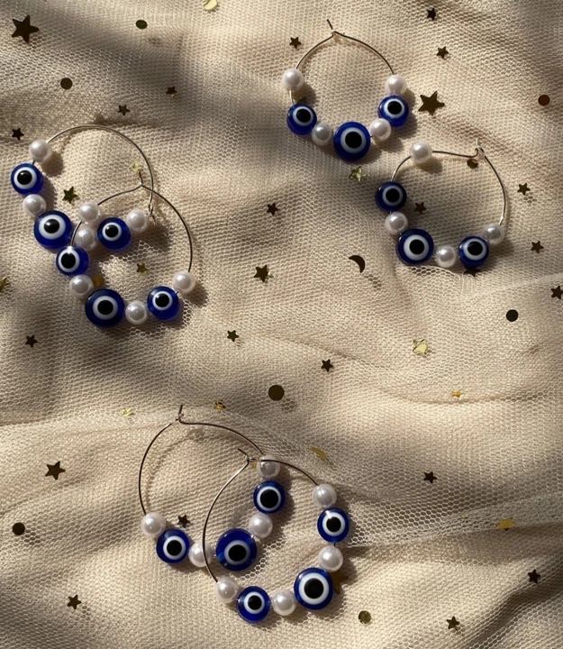 Evil eye hoop earrings  uploaded by Basundhara_Creates on 7/13/2023