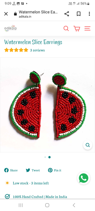 Beaded Watermelon Earring  uploaded by Basundhara_Creates on 7/13/2023