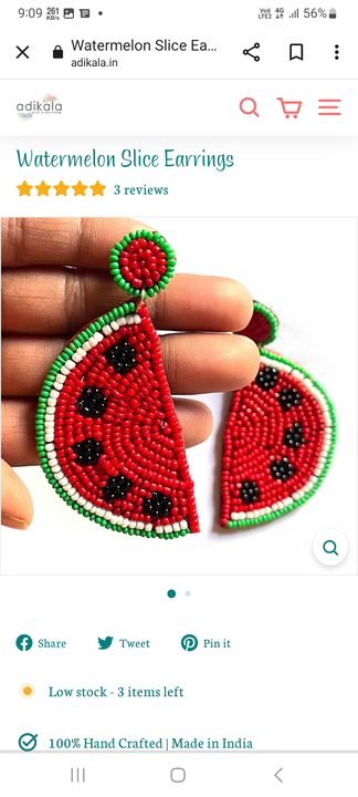 Beaded Watermelon Earring  uploaded by Basundhara_Creates on 7/13/2023