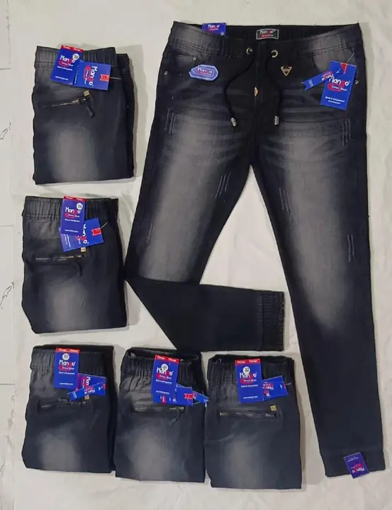 Manqo cotton wear spandex denim joggers only black light and deep shades  moq 32 pcs uploaded by business on 7/13/2023