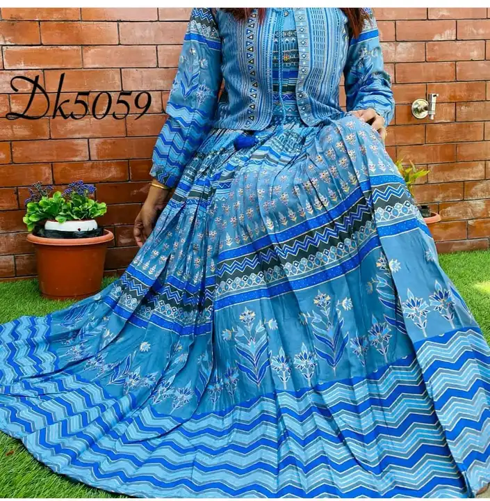 Hand block printed sanganeri Jaipuri print Gown with jacket uploaded by PANIHARI COLLECTION CENTRE on 7/13/2023