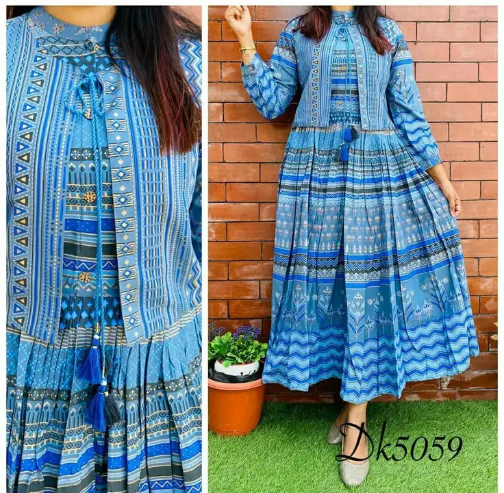 Hand block printed sanganeri Jaipuri print Gown with jacket uploaded by PANIHARI COLLECTION CENTRE on 7/13/2023
