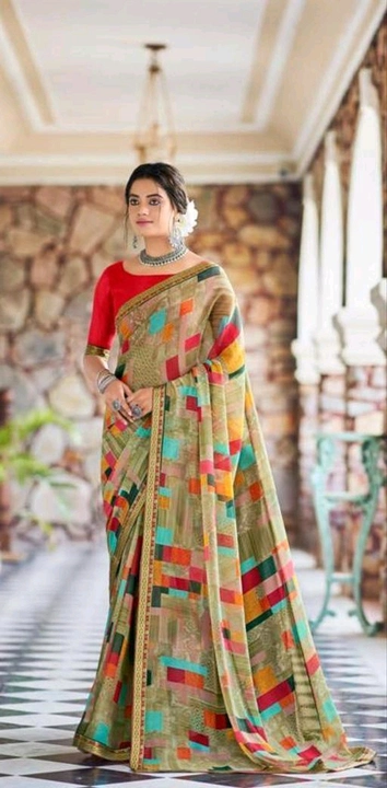 Georgette Multicolor Lace border Saree with blouse uploaded by business on 7/13/2023