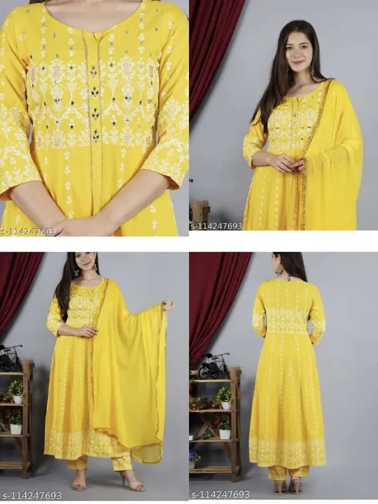 Long Anarkali kurta and palazzo set with dupatta uploaded by Online Ladies Dresses on 7/13/2023