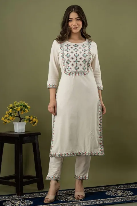Embroidery kurti pant set uploaded by business on 7/14/2023