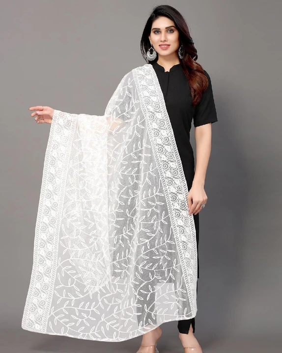 White Heavy Net Embroidery Women Dupatta  uploaded by Miss Lady Fashion on 7/14/2023