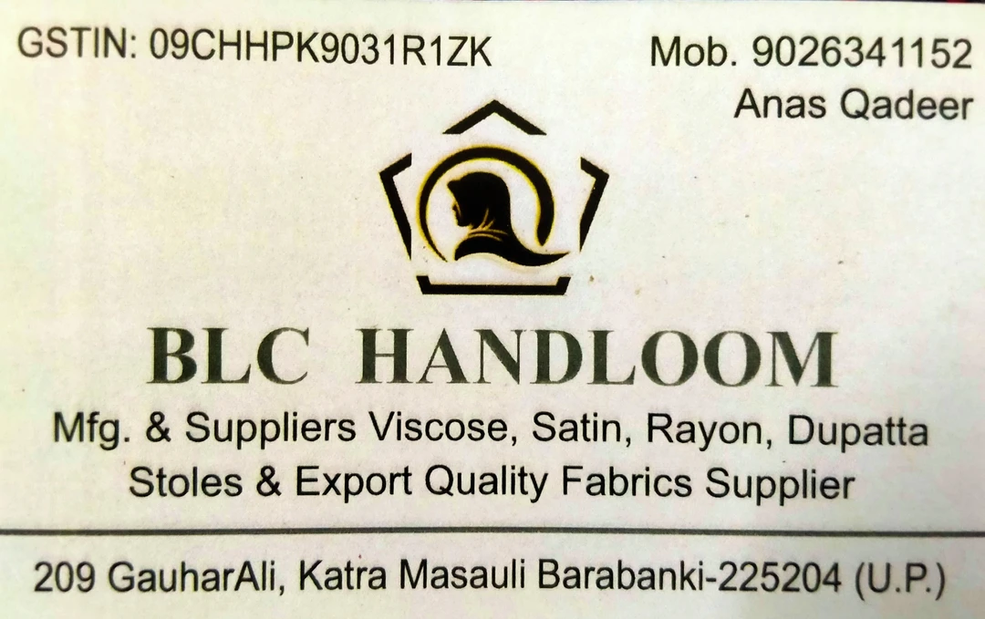 Visiting card store images of BLC Handloom