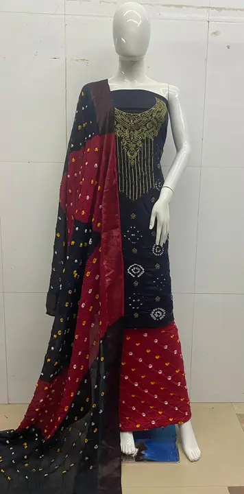 Bandhni fancy neck work  uploaded by Bandhej dress material on 7/14/2023