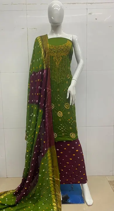 Bandhni fancy neck work  uploaded by Bandhej dress material on 7/14/2023