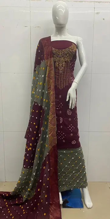 Bandhni fancy neck work  uploaded by Bandhej dress material on 7/14/2023