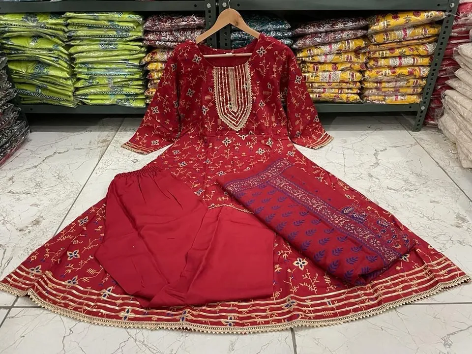 Jaipuri print kurti with pent and dupatta Reyon 14 kg fabric uploaded by business on 7/14/2023