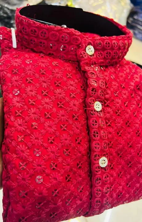Lakhnawi chicken reyon fabric men s kurta pajama set  uploaded by Manglam fashion on 7/14/2023