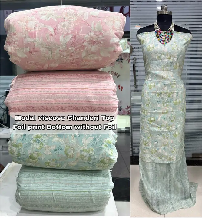 Modal Viscose Chanderi Top Foil Print Bottom Without Foil Print  uploaded by Surat Fashion Fabrics Hub on 7/15/2023