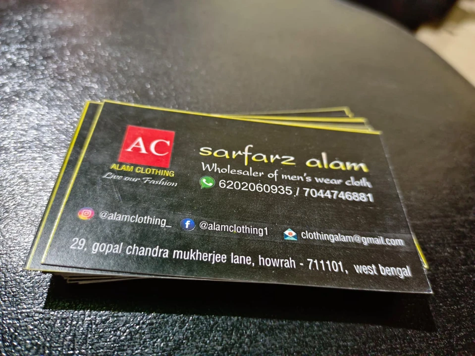 Visiting card store images of alam clothing