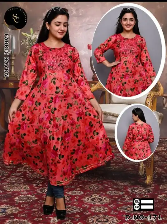 Post image Hey! Check out my new products called Anarkali Ghera Frock 
Fabric : Rayon
Colour : Mix Colours
Size. : XL
Set : Pack of 4 Pieces One Set = 4 Colours = One Size